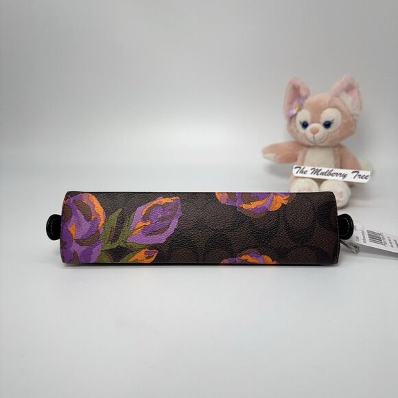 Coach CL454 Pencil Case In Signature Canvas With Purple Rose Print NWT - Picture 4 of 5